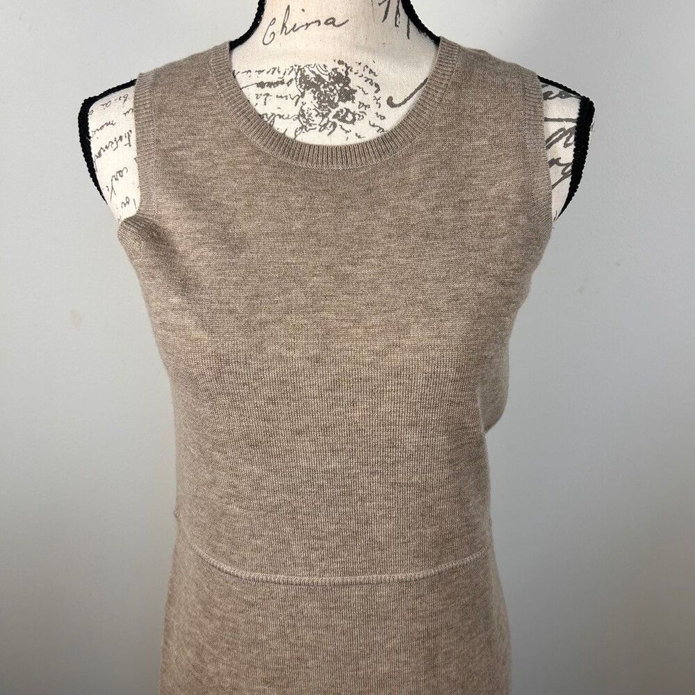 Worth New York Knit Dress Womens Petite P Beige 100% Wool Sleeveless Midi - Picture 3 of 10